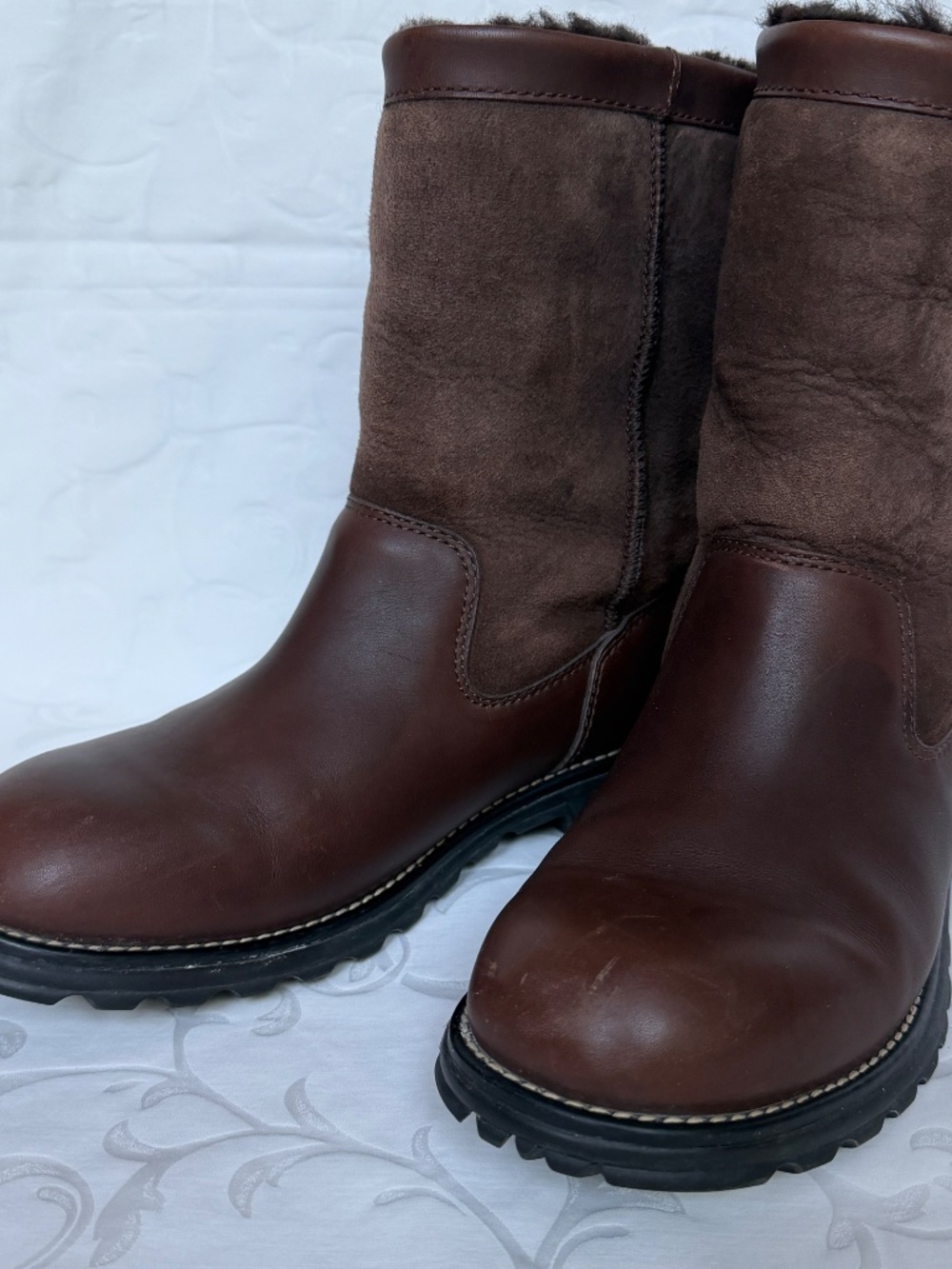 Women’s Ugg Mid-Calf Winter Boots Brown Leather Sz 9 - Picture 7 of 10